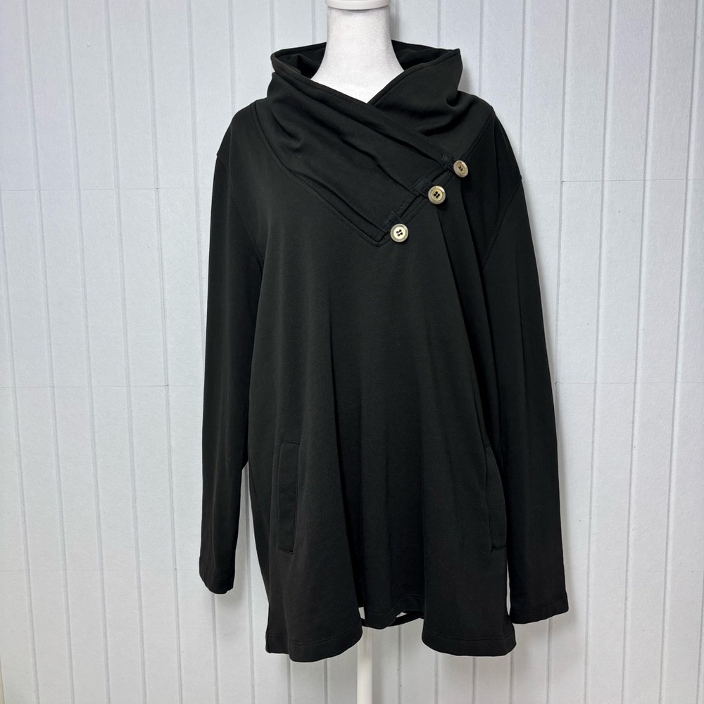 Soft Surroundings West Minister Tunic Sweatshirt Black Buttoned Size L